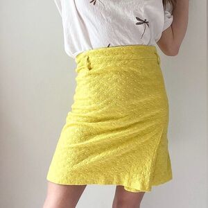 Vintage 90s Groovy Express Design Studio Yellow A-Line Circle Pattern Skirt